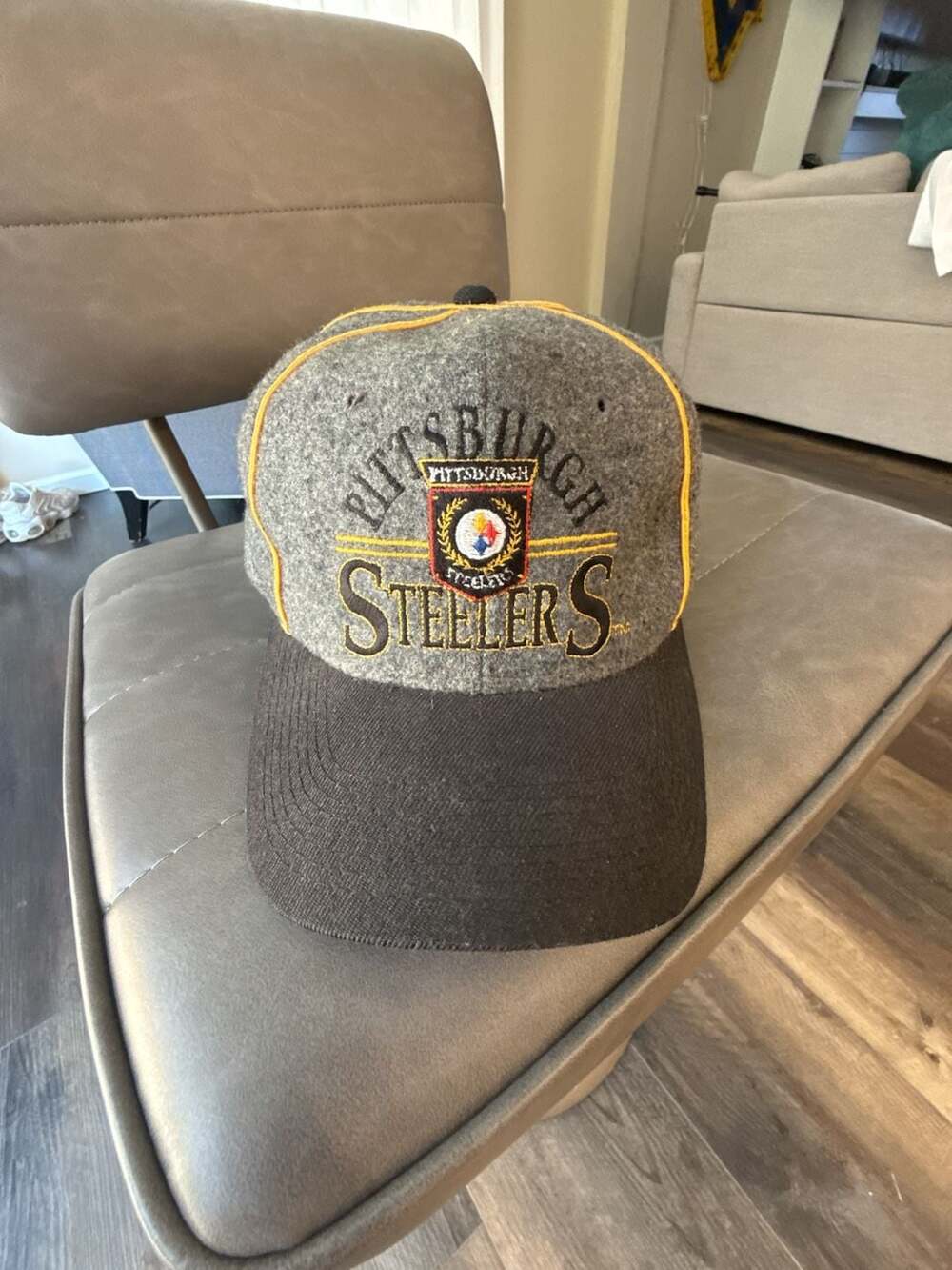 The Game Pittsburgh Steelers Wool Snapback Hat Vintage 90s Grey Black